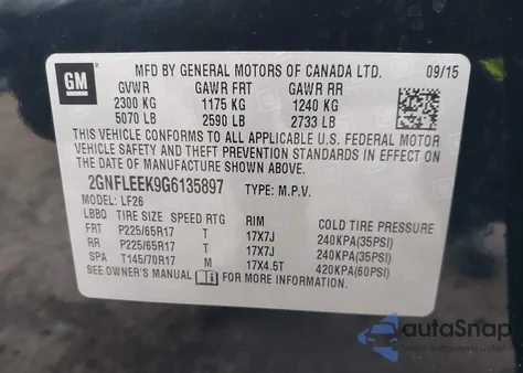 2016 Chevrolet Equinox Ls z USA, uszkodzony, nr VIN 2GNFLEEK9G6135897